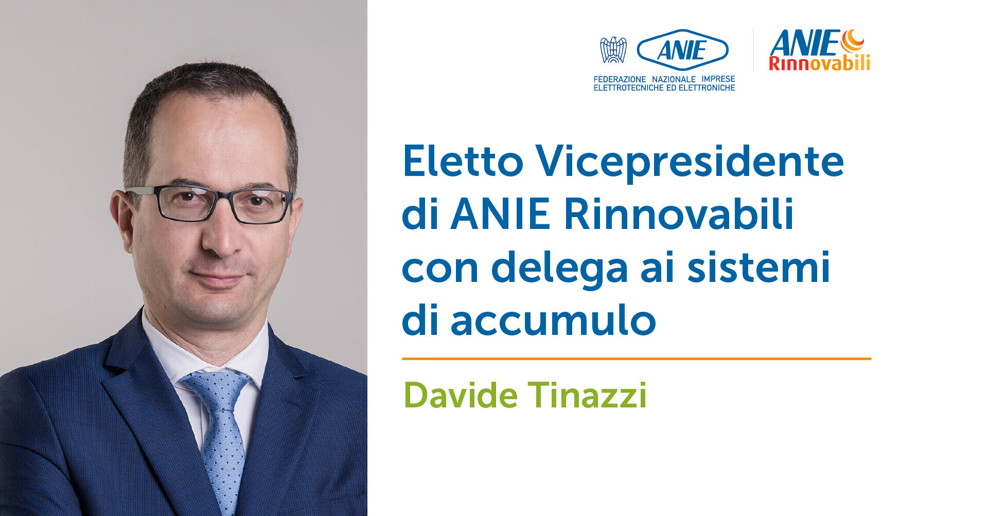 Immagine Davide Tinazzi eletto vicepresidente di anie rinnovabili con delega ai sistemi di accumulo